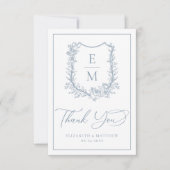 エレガントダスティブルーフローラクレストモノグラム結婚ズ サンキューカード (正面)