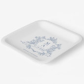 エレガントダスティブルーフローラクレストモノグラム結婚ズ ペーパープレート (傾斜あり)