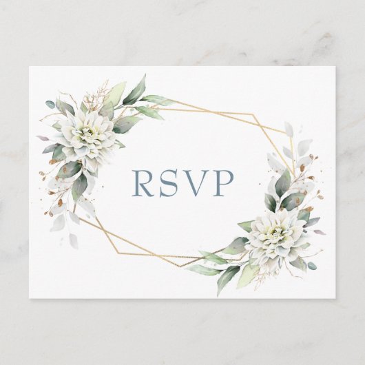 エレガントダスティブルーフローラグリーンリーウォーター色RSVP ポストカード (正面)