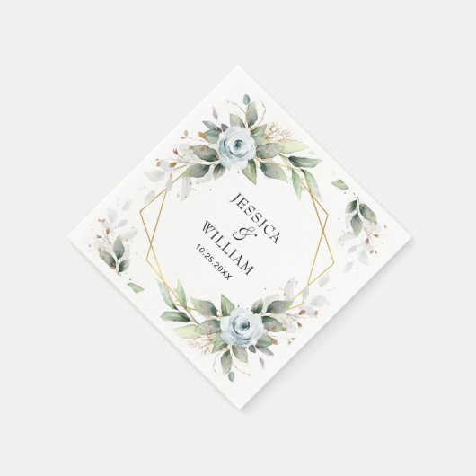 エレガントダスティブルーフローラグ結婚リーリー紙 スタンダードカクテルナプキン (角)