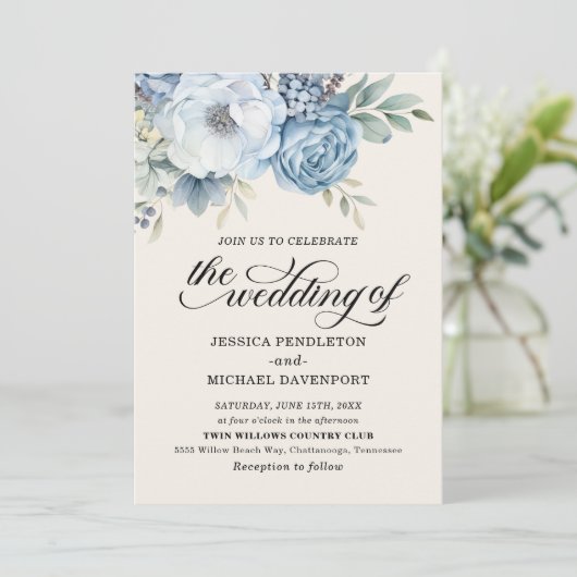 エレガントダスティブルーフローラセージ緑葉 招待状 (スタンド正面)