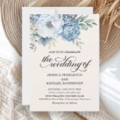 エレガントダスティブルーフローラセージ緑葉 招待状