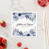 エレガントダスティブルーフローラパーソナライズされた スタンダードカクテルナプキン (インサイチュ)