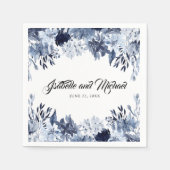 エレガントダスティブルーフローラパーソナライズされた スタンダードカクテルナプキン (正面)