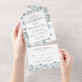 エレガントダスティブルーフローラフレ結婚ーム オールインワン招待状 (貼ってはがせる)