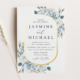 エレガントダスティブルーフローラフレ結婚ーム 箔招待状