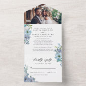 エレガントダスティブルーフローラ水彩写真結婚の オールインワン招待状 (内側)