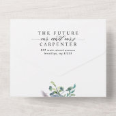 エレガントダスティブルーフローラ水彩写真結婚の オールインワン招待状 (裏面)