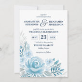 エレガントダスティブルーフローラ水彩写真結婚の 招待状 (正面)