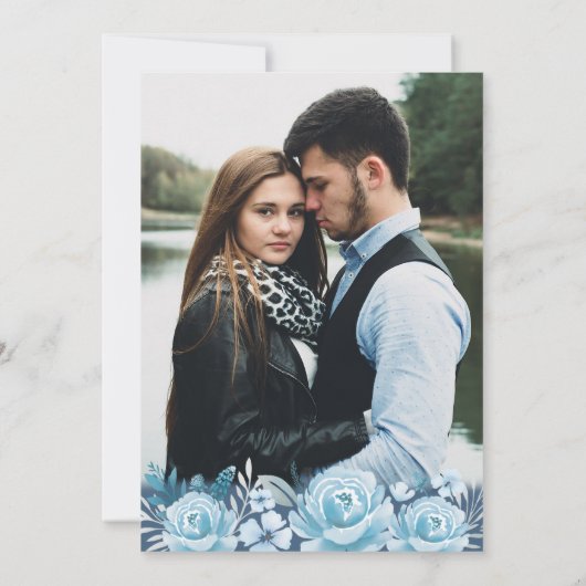 エレガントダスティブルーフローラ水彩写真結婚の 招待状