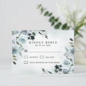 エレガントダスティブルーフローラ水彩海軍結婚ズ 出欠カード (スタンド正面)