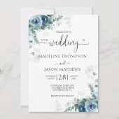 エレガントダスティブルーフローラ水結婚色 招待状 (正面)