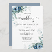 エレガントダスティブルーフローラ水結婚色 招待状 (正面/裏面)