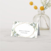 エレガントダスティブルーフローラ結婚グリーンリーのテーブル プレイスカード (裏面)