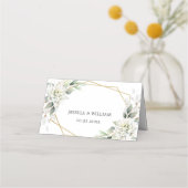エレガントダスティブルーフローラ結婚グリーンリーのテーブル プレイスカード (裏面)