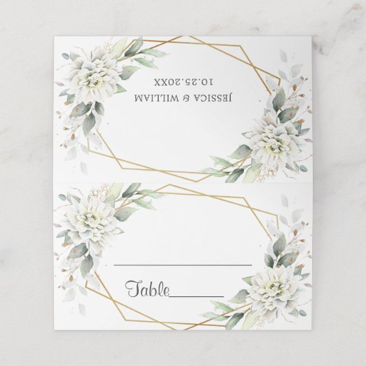 エレガントダスティブルーフローラ結婚グリーンリーのテーブル プレイスカード (外部開封)