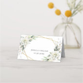 エレガントダスティブルーフローラ結婚グリーンリーのテーブル プレイスカード (裏面)