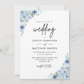 エレガントダスティブルーフローラ結婚写真 招待状 (正面)