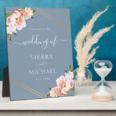 エレガントダスティブルーフローラ赤面結婚金ゴールド フォトプラーク (側面)