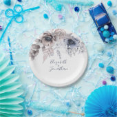 エレガントダスティブルーベージュフローラ水彩 ペーパープレート (パーティー)