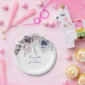 エレガントダスティブルーベージュフローラ水彩 ペーパープレート (パーティー)