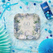 エレガントダスティブルーホワイトフローラ60誕生日 ペーパープレート (パーティー)