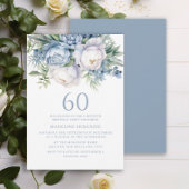 エレガントダスティブルーホワイトフローラ60誕生日 招待状