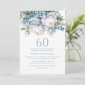 エレガントダスティブルーホワイトフローラ60誕生日 招待状 (スタンド正面)
