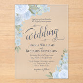 エレガントダスティブルーボホシックバラファンシーズ結婚 アクリル招待状 (正面)