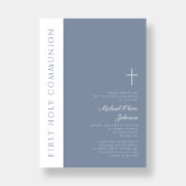 エレガントダスティブルーモダンクロス第1聖餐式 招待状