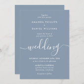 エレガントダスティブルーモダンス結婚クリプト 招待状 (正面/裏面)