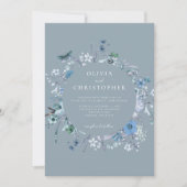 エレガントダスティブルーワイルドフラワー結婚フローラ 招待状 (正面)