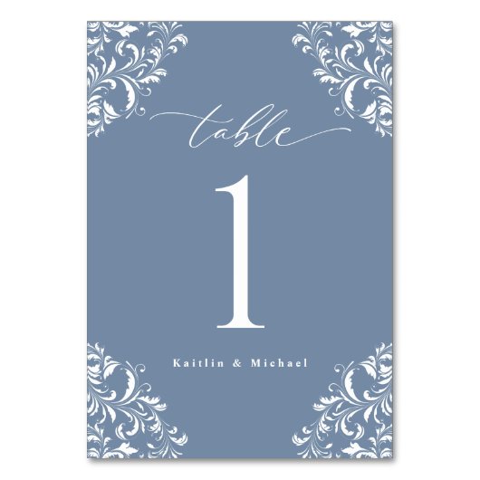 エレガントダスティブルーヴィンテージクラシックスモール結婚ズ テーブルナンバー (正面)