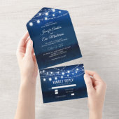 エレガントダスティブルー素朴ストリングラ結婚イト オールインワン招待状 (貼ってはがせる)