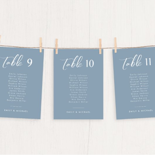 エレガントダスティブルー結婚のテーブル番号と名前 招待状