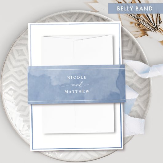 エレガントダスティブルー結婚ウォーター 招待状ベリーバンド