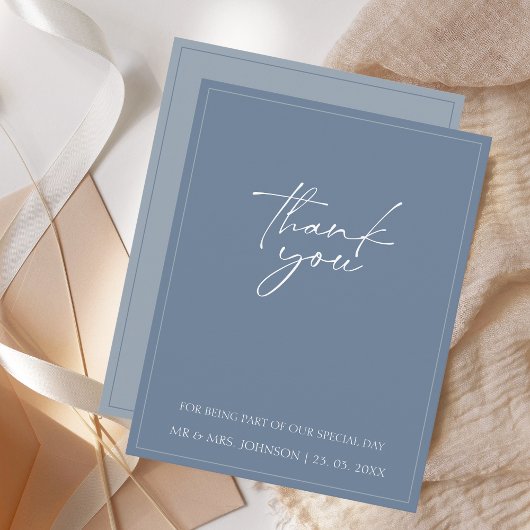 エレガントダスティブルー結婚スクリプトのサンキューカード サンキューカード