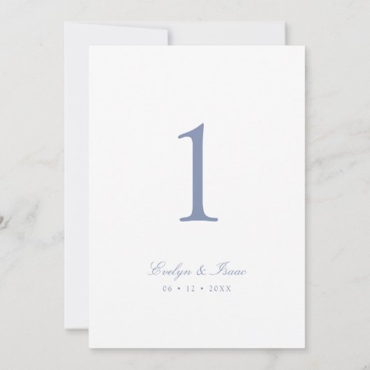 エレガントダスティブルー結婚スクリプトのテーブル番号 招待状 (裏面)
