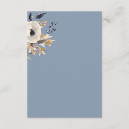 エレガントダスティブルー金ゴールド冬フローラ結婚ズ エンクロージャーカード (裏面)