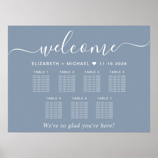 エレガントダスティブルー7テーブル結婚の座席表 ポスター (正面)