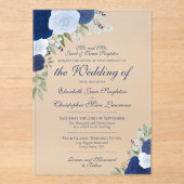 エレガントダスティブルー&ネイビーバラフォーマルズ結婚 アクリル招待状 (正面)