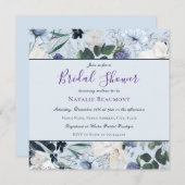エレガントダスティブルー&ネイビーフローラブライダルシャワー 招待状 (正面/裏面)