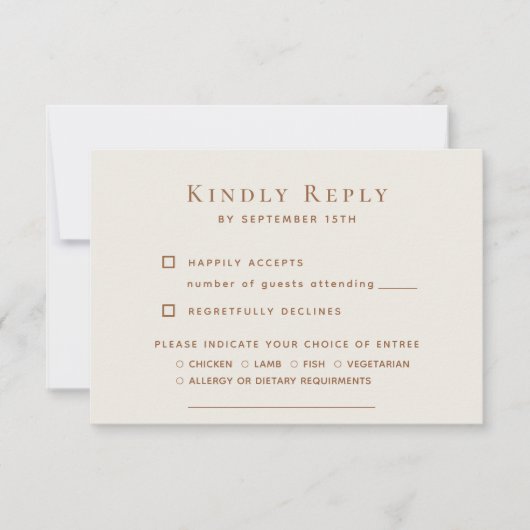 エレガントダスティベージュモダンタイポグラフィ結婚ズ 出欠カード (正面)