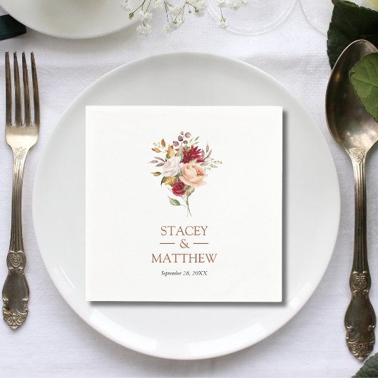 エレガントダスティレッドピンクローズ結婚フローラ スタンダードカクテルナプキン