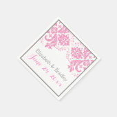エレガントダマスクのモチ結婚ープピンク スタンダードカクテルナプキン (角)
