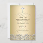 エレガントダマスククロス金ゴールドバプテスマ/《キリスト教》洗礼式や命名式 招待状 (正面)