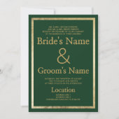 エレガントダークグリーン金ゴールドラグジュア結婚リー 招待状 (正面)