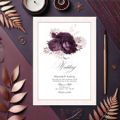 エレガントダークパープルとバラ金ゴールド結婚フローラ 招待状