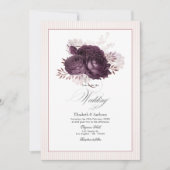 エレガントダークパープルとバラ金ゴールド結婚フローラ 招待状 (正面)