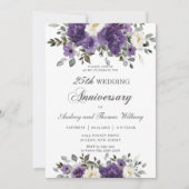 エレガントダークパープルフローラの結婚記念日 招待状 (正面)
